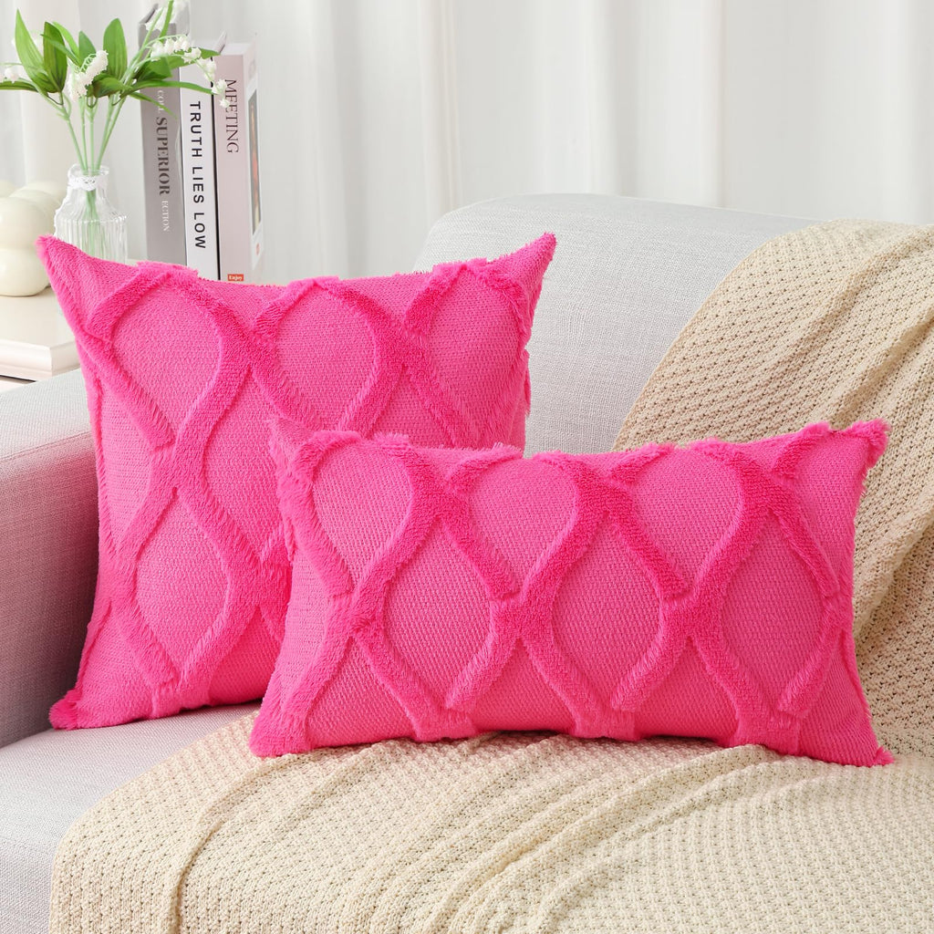 Decoruhome Throw Pillow Covers 26X26 Inch Set Of 2, Soft Plush Faux Fur Wool Hot Pink Couch Pillow Covers, Decorative Pillow Cases For Bed Sofa Living Room Home Decor