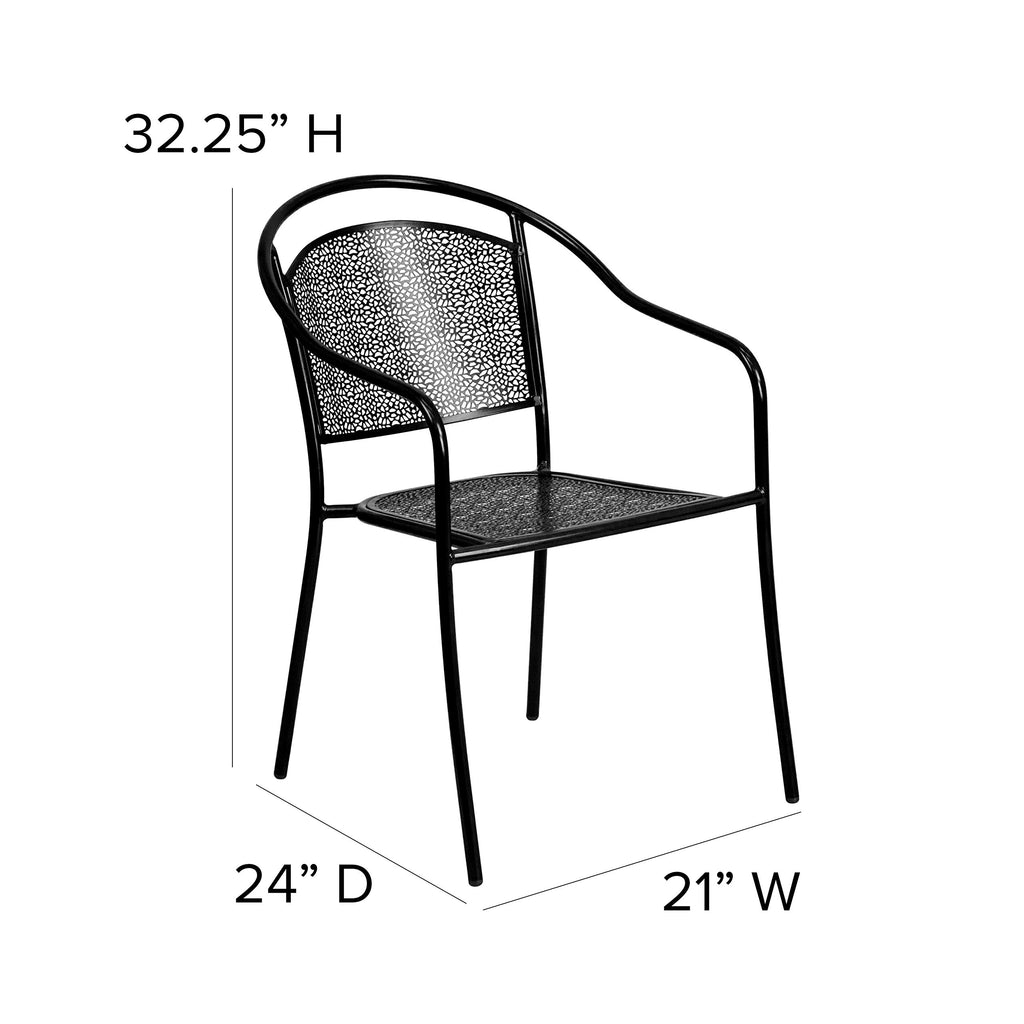 Flash Furniture Commercial Grade Black Indoor-Outdoor Steel Patio Arm Chair With Round Back