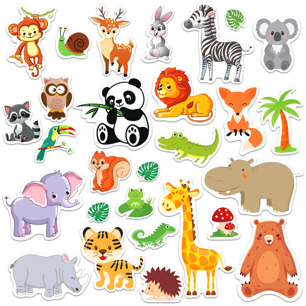 MARFOREVER 50 PCS Jungle Animals Window Gel Clings Stickers Removable and Reusable Window Clings Decals Thick Gel Clings for Adu