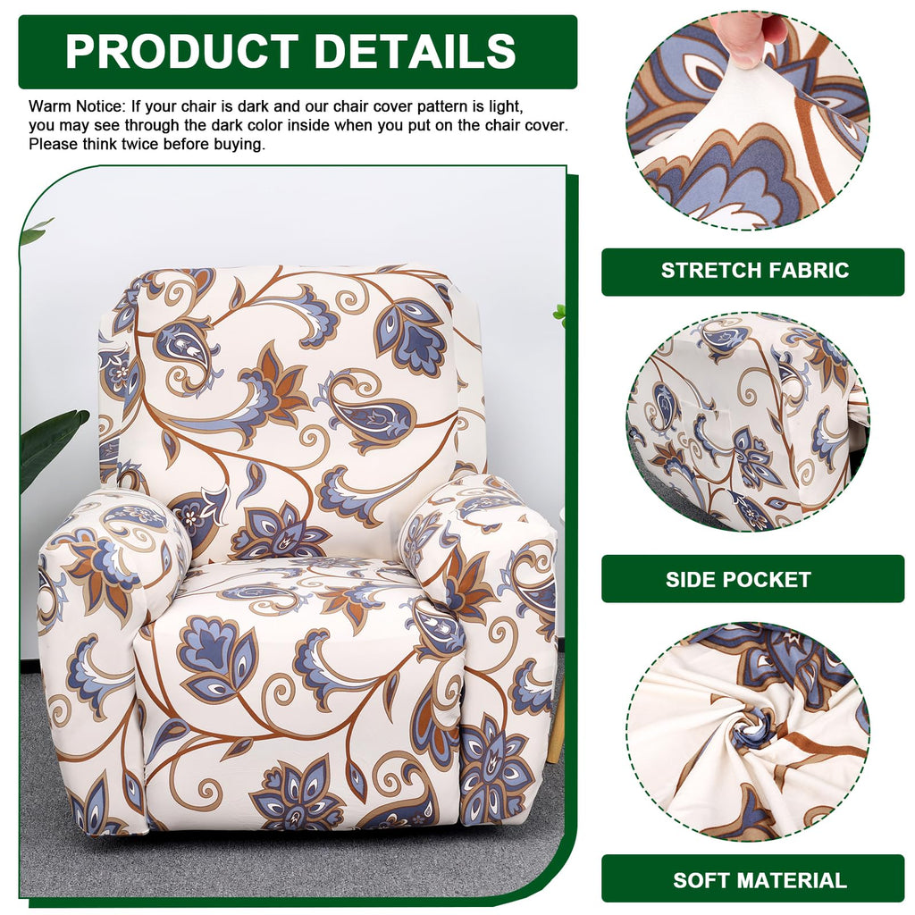 Crfatop Stretch Recliner Cover 4-Pieces 1 Seat Recliner Chair Slipcovers Printed Fallon Collection Slipcover Recliner Lazy Boy F