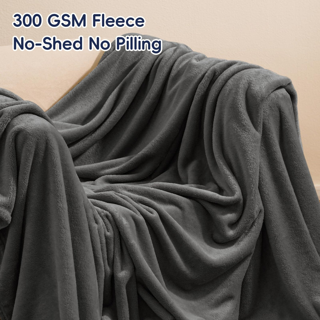 Phf Ultra Soft Fleece Blanket Twin Size, No Shed No Pilling Luxury Plush Cozy 300Gsm Lightweight Blanket For Bed, Couch, Chair, Sofa Suitable For All Season, 66' X 90', Dark Grey