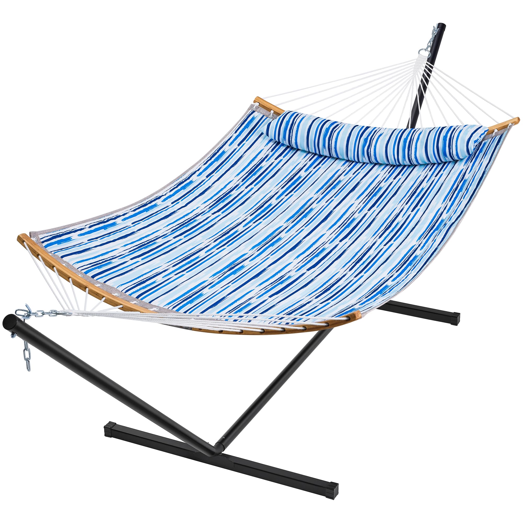 SUPERJARE Hammock with Stand, 2 Person Heavy Duty Hammock Frame, Detachable Pillow & Strong Curved-Bar & Portable Carrying Bag, 