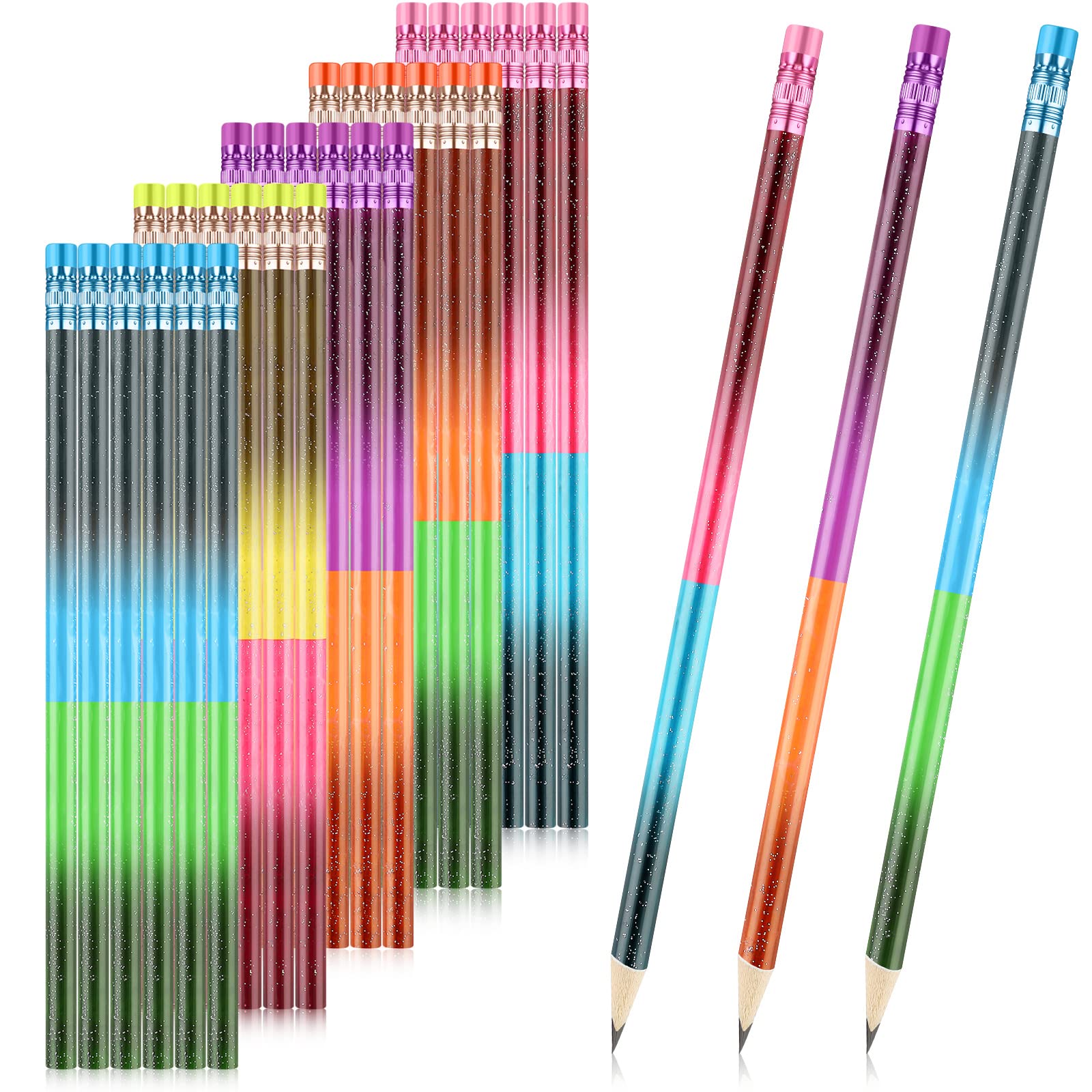 Sabary Color Changing Mood Pencil With Eraser Wooden Fun Pencils Assorted Color Thermochromic Cool Heat Activated Metallic Glitt