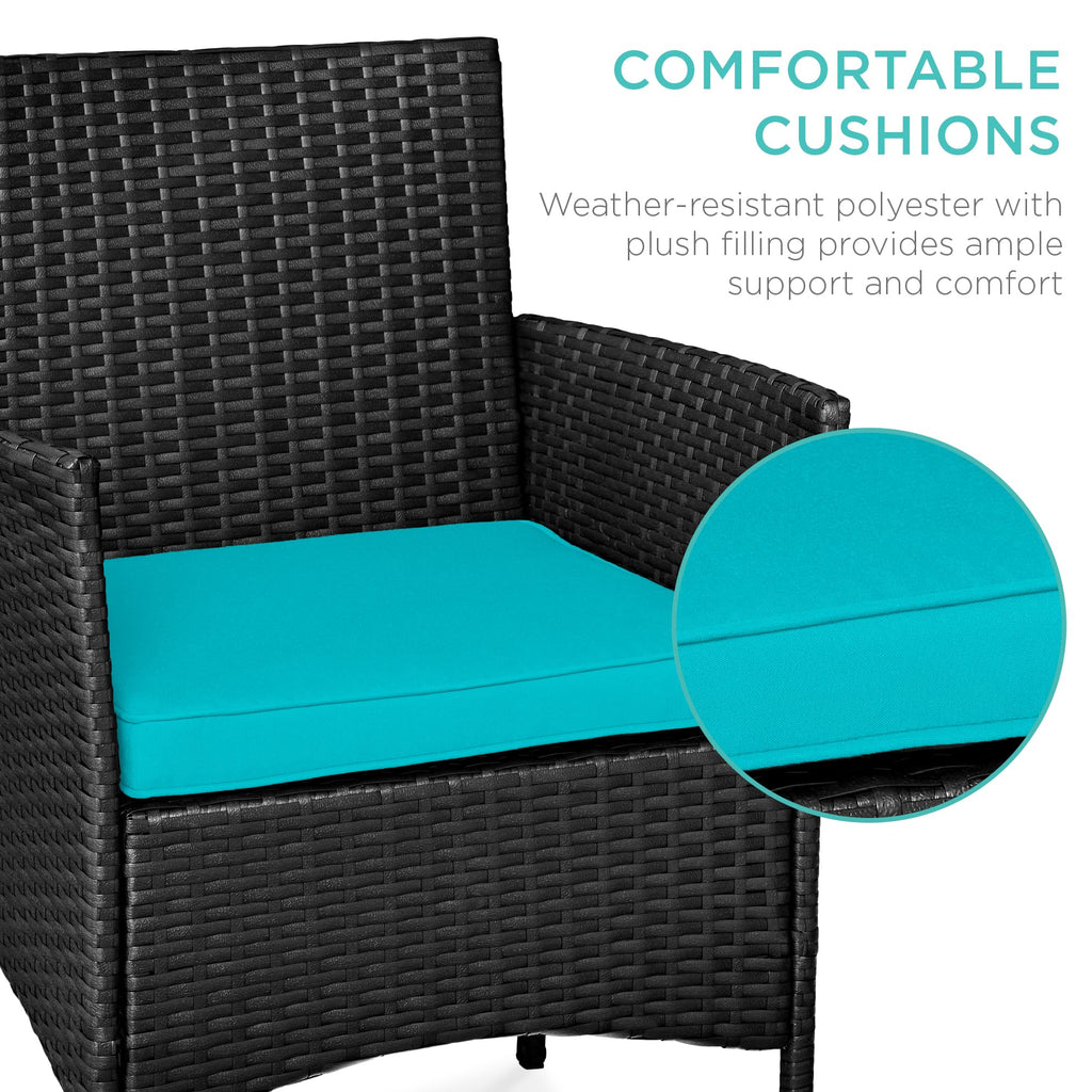 Best Choice Products 3-Piece Outdoor Wicker Conversation Bistro Set, Space Saving Patio Furniture For Garden W/Side Table - Black/Teal