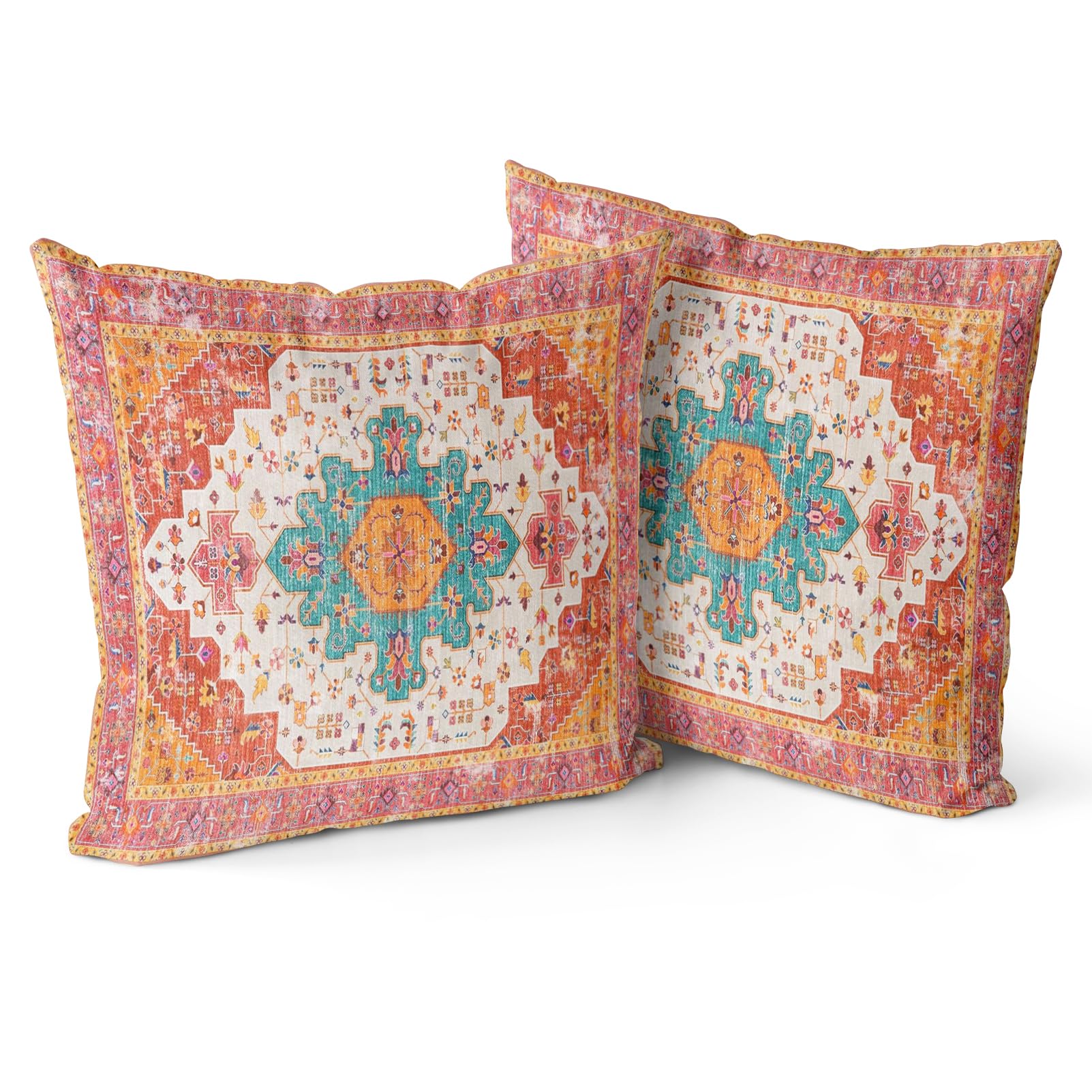 Snycler Orange Boho Throw Pillow Covers Set Of 2 Monaco Rug Carpet Double Sided Pattern Cotton Soft Pillow Case Cushion Cover Pi