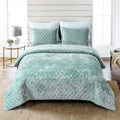 Fredsure Distressed Velvet Quilt Set, 3 Pieces Sage Green Queen, Distressed Velvet Face And Brushed Microfiber Reverse With Diam