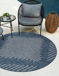 Unique Loom Outdoor Modern Collection Area Rug - Tambor (4' 1' Round, Blue/ Ivory)
