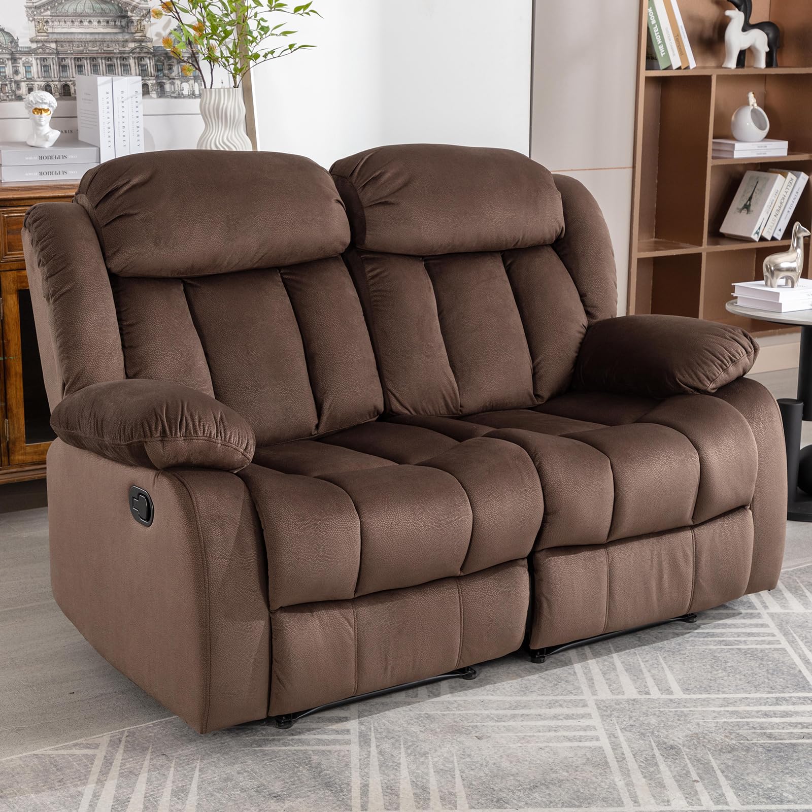 Ebello Manual Recliner Sofa Chair, Classic And Reclining Sofa With Overstuffed Arms And Back For Living Room, Bedroom, Loveseat,