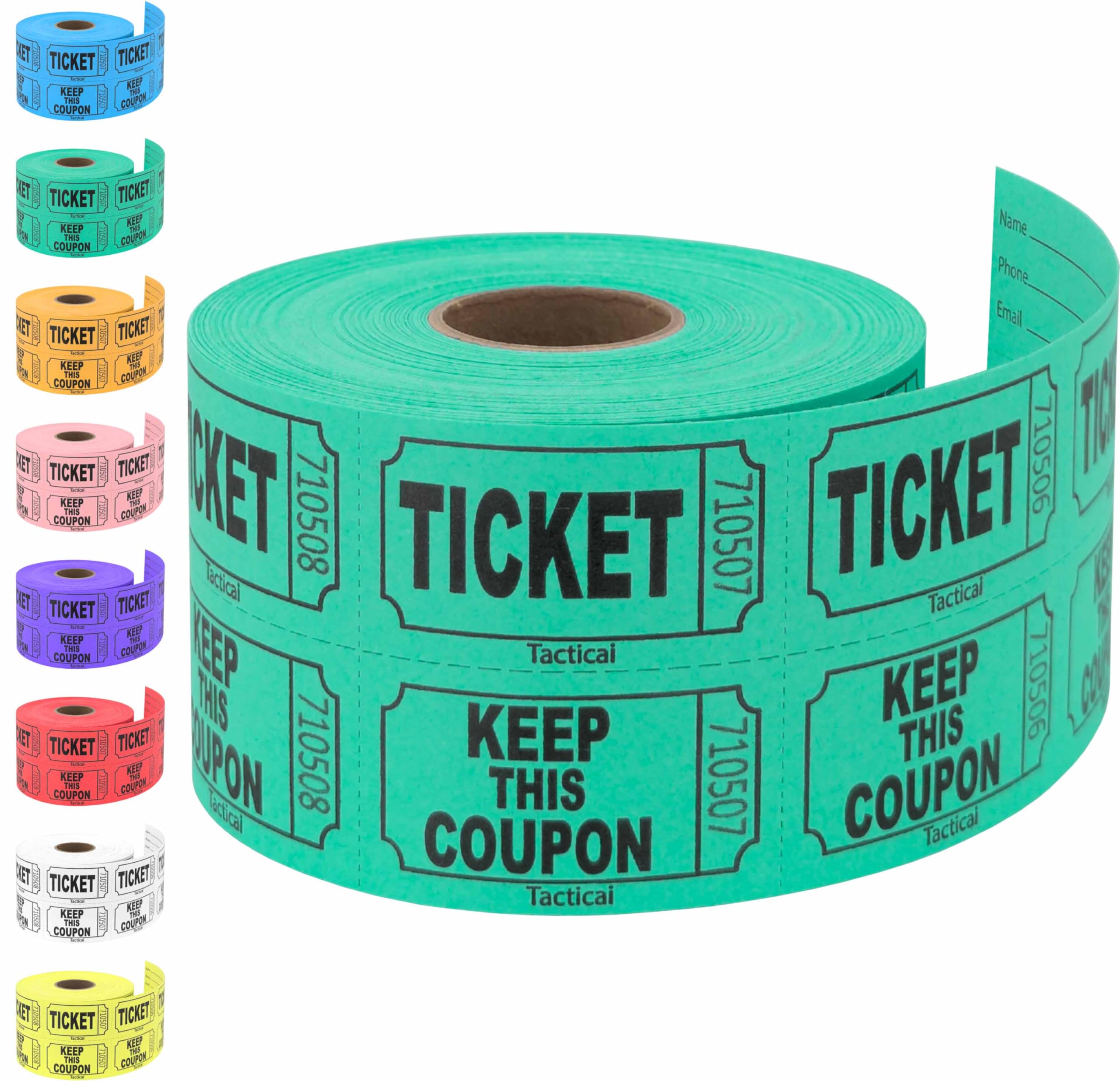 Tacticai 500 Raffle Tickets, Green (8 Color Selection), Double Roll, Ticket For Events, Entry, Class Reward, Fundraiser & Prizes
