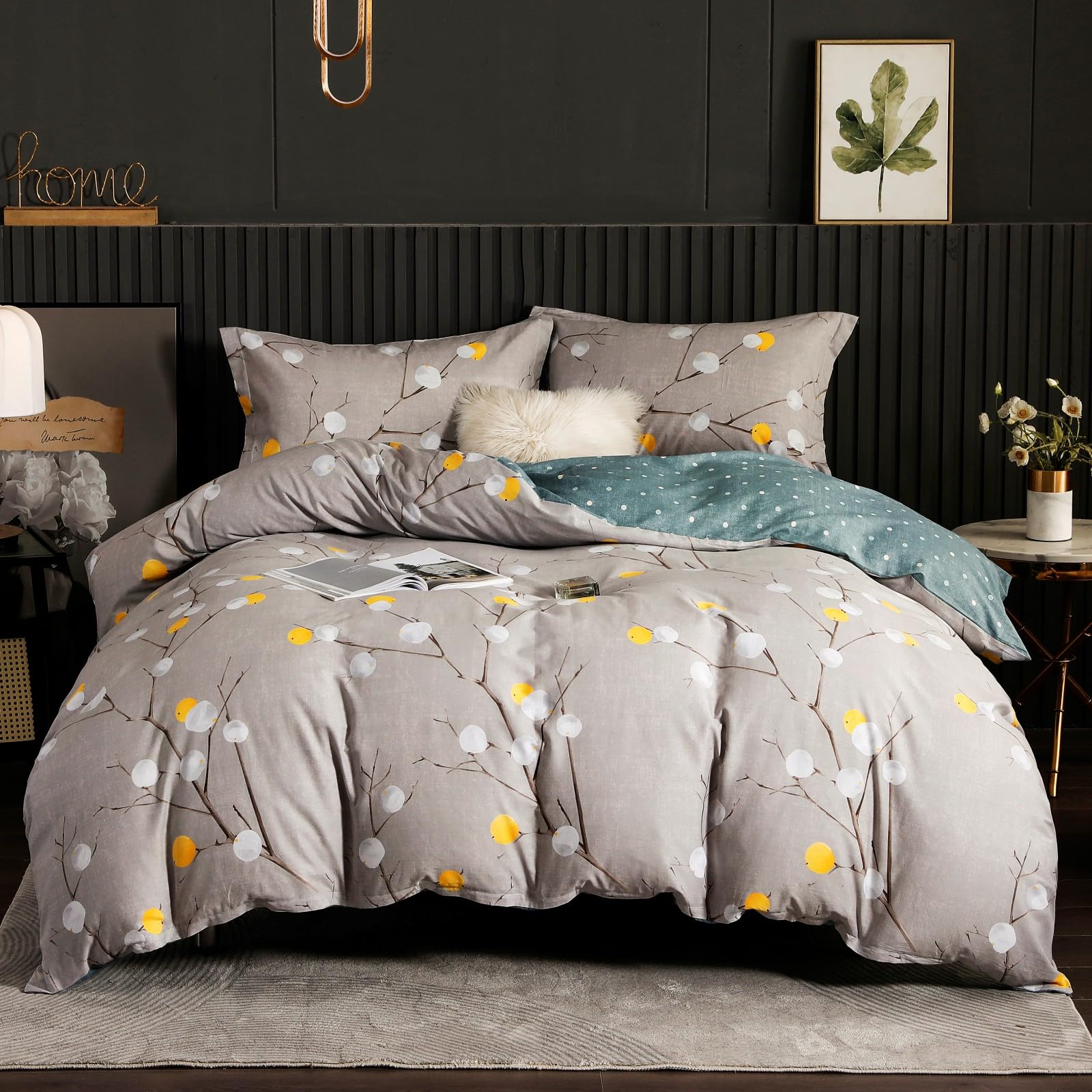 Oaite Duvet Cover Set,100% Cotton Comforter Cover With Branch Pattern Duvet Cover Set,Soft Bedding Set Includes With 3 Piece (2