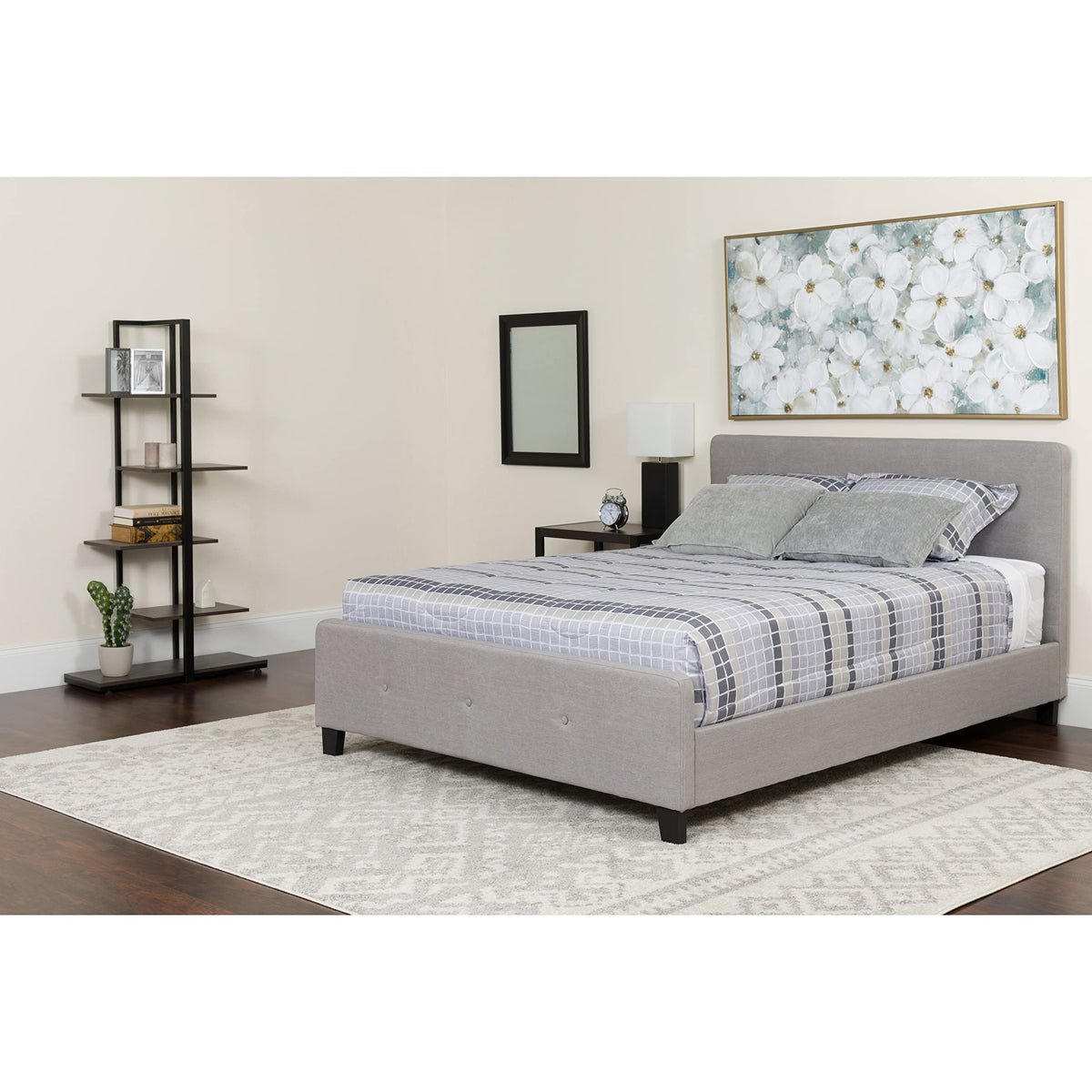 Flash Furniture Tribeca King Size Tufted Upholstered Platform Bed in Light Gray Fabric with Pocket Spring Mattress