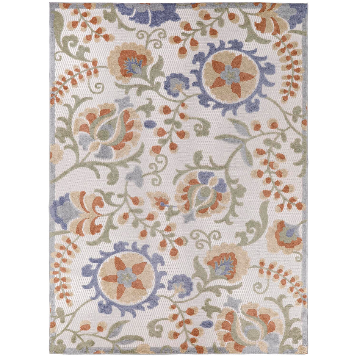 Nourison Aloha Indoor/Outdoor Ivory Blue 9' X 12' Area Rug, Easy Cleaning, Non Shedding, Bed Room, Living Room, Dining Room, Bac