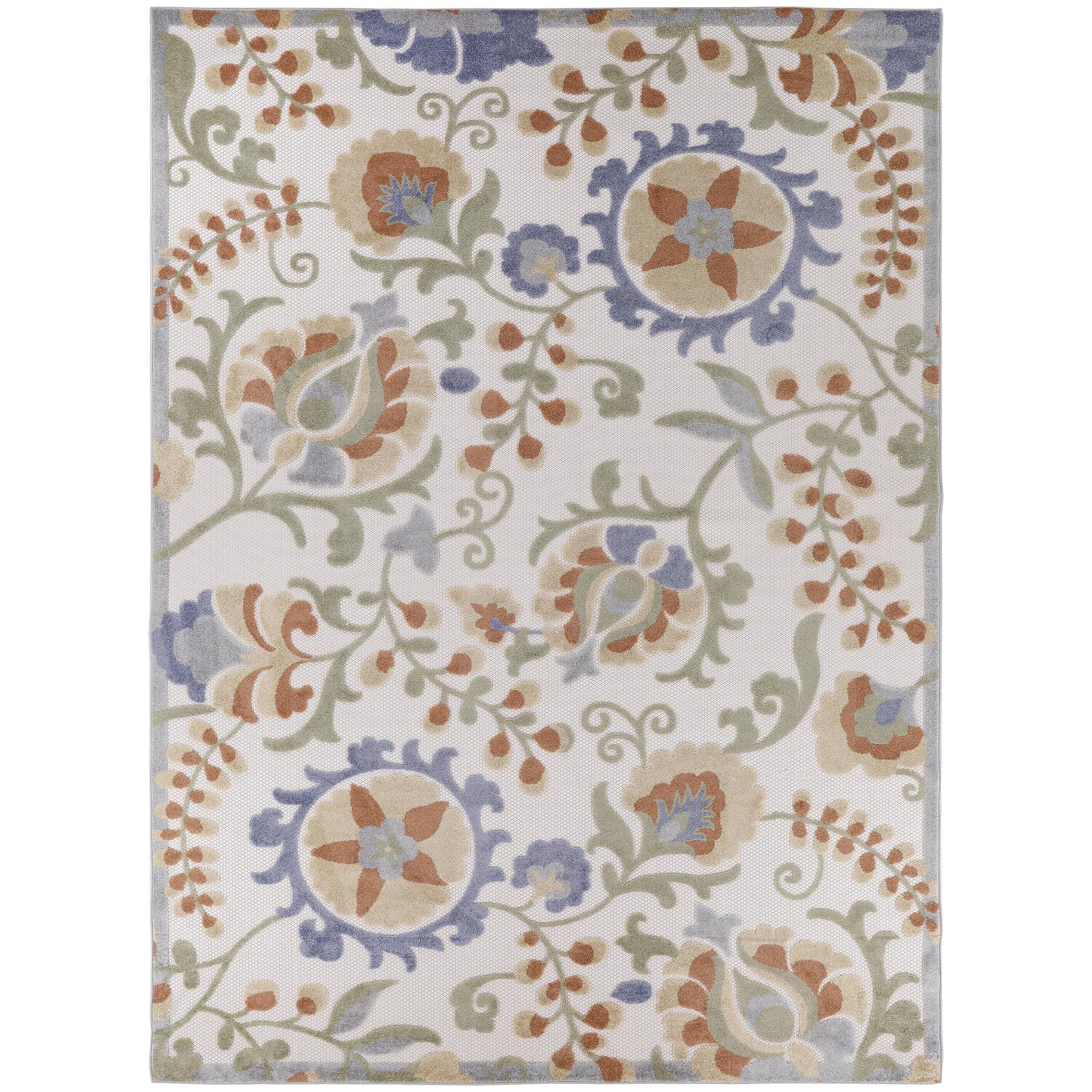 Nourison Aloha Indoor/Outdoor Ivory Blue 9' X 12' Area Rug, Easy Cleaning, Non Shedding, Bed Room, Living Room, Dining Room, Bac