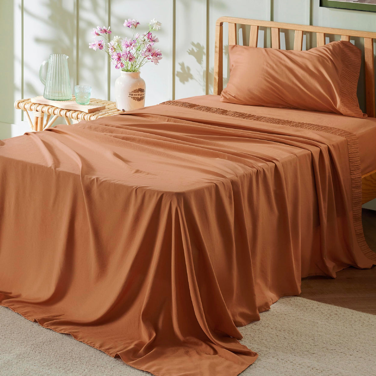 Bedsure Twin Sheets Set - Soft Twin Bed Sheets, 3 Pieces Hotel Luxury Terracotta Sheets Twin, Easy Care Polyester Microfiber Coo