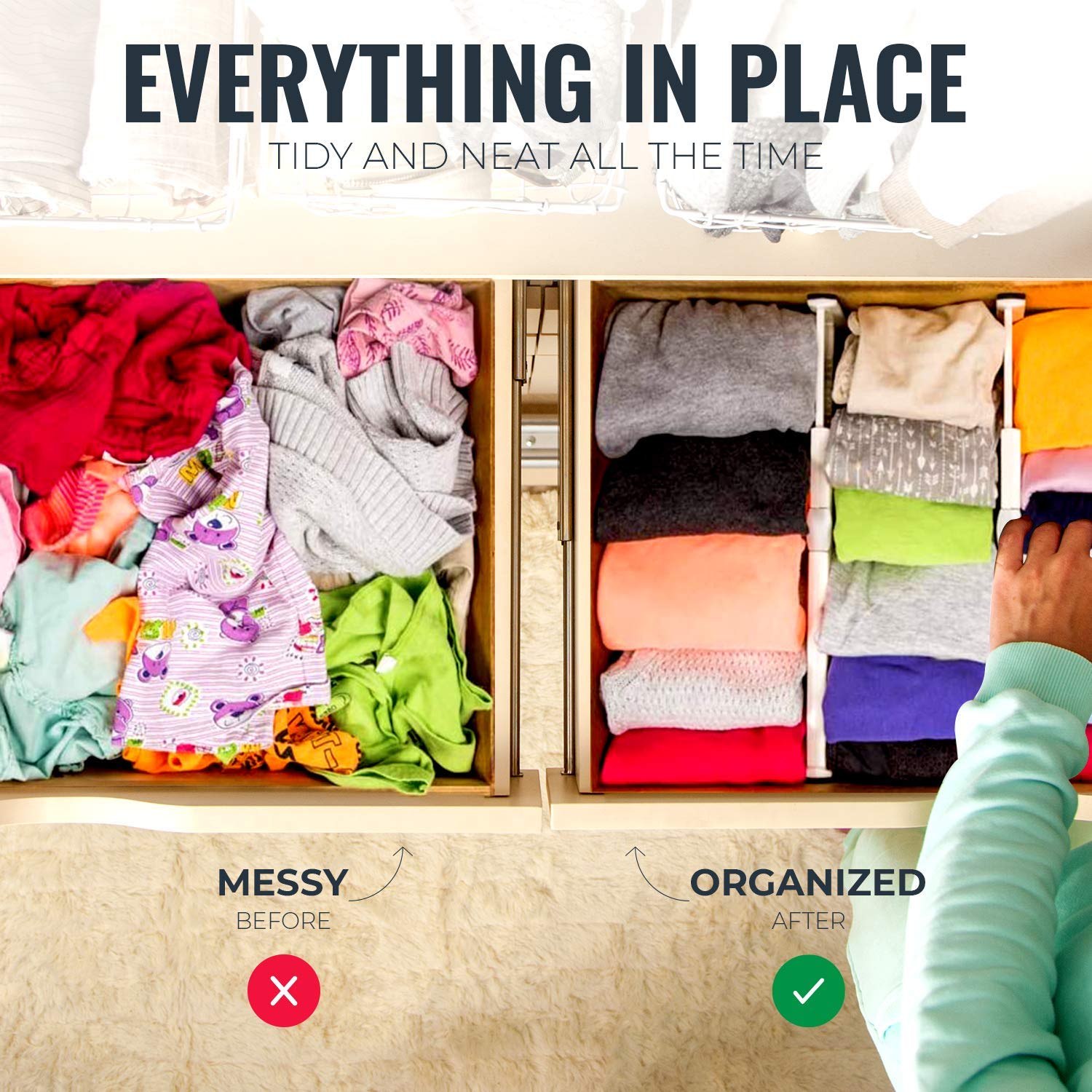 Rapturous Deep Drawer Dividers 4 Pack, 5 Inch Tall, 13-22 Inch Long Expandable, Adjustable Drawer Organizer For Clothing, Dresse