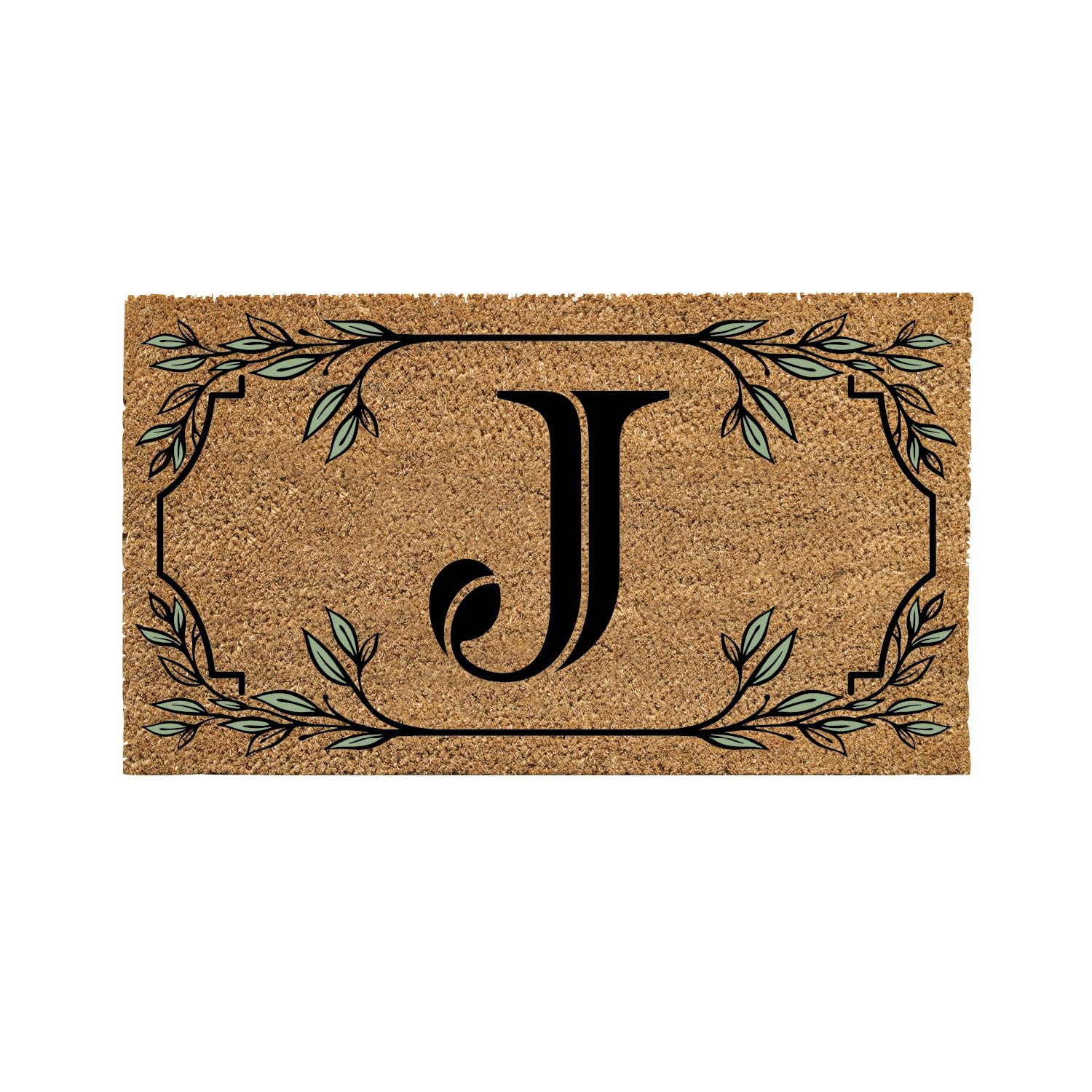 Evergreen Monogram Coir Doormat | Letter J | Front Door Mat For Outdoor Indoor Entrance | 28X16 Inches | Non-Slip Backing Doorwa