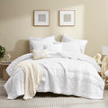B2Ever Boho White Quilt Queen Size Bedding Sets With Pillow Sham, Bohemian Lightweight Soft Bedspread Coverlet, Quilted Blanket
