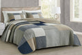 Chezmoi Collection Addy 3Piece Navy Blue White Gray Taupe Plaid Patchwork Quilt Set  PreWashed Cotton Coverlet  Lightweight 