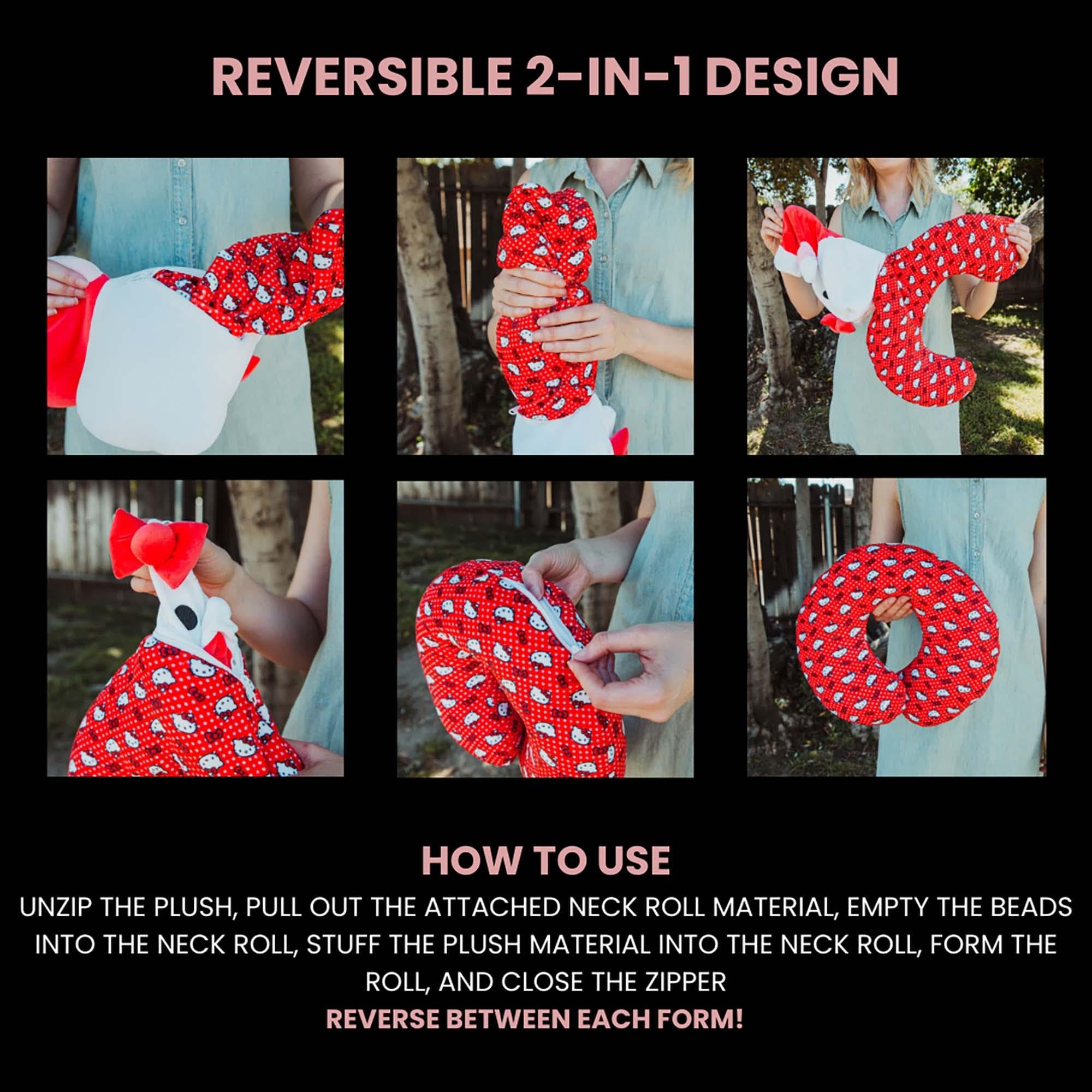 Surreal Entertainment Sanrio Hello Kitty Adult Reversible Neck Roll Pillow | Travel Essentials For Extra Comfort Support In Airp