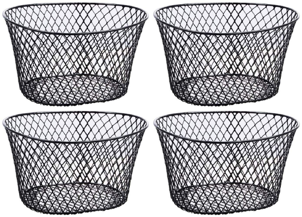 Small Metal Rectangular, Oval and Round Wire Baskets with or without Handles, Black and White, 4-ct Sets (Oval Black Without Han