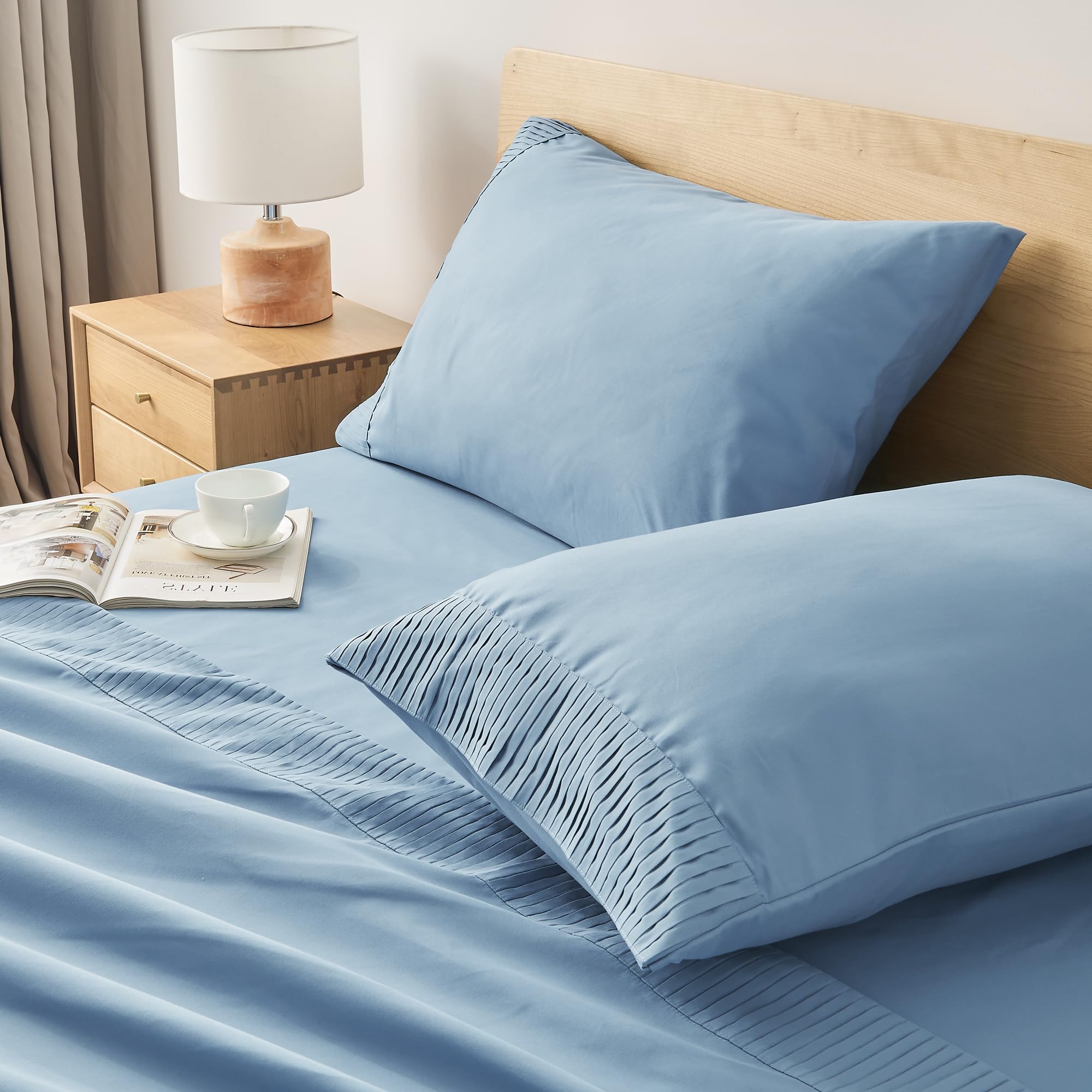 Andency Grayish Blue Sheets Queen Set 4 Pieces, Super Soft Sheets For Queen Size Bed, Microfiber Queen Sheet Set, Deep Pocket Up To 16', Hotel Luxury Breathable & Cooling Bedding Sheets & Pillowcases