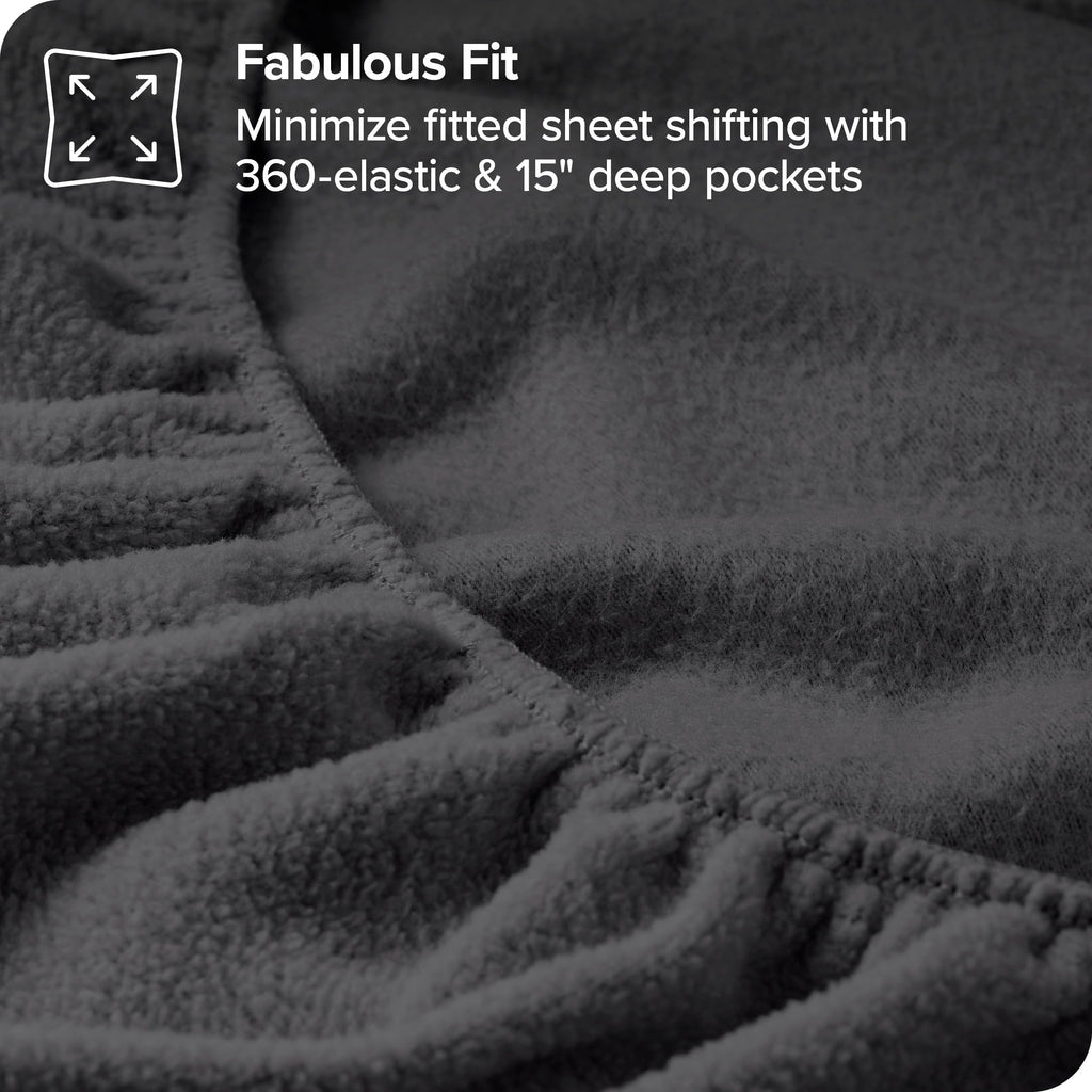 Bare Home Super Soft Fleece Fitted Sheet - Split King Size - Extra Plush Polar Fleece - Deep Pocket - All Season Cozy Warmth (Sp