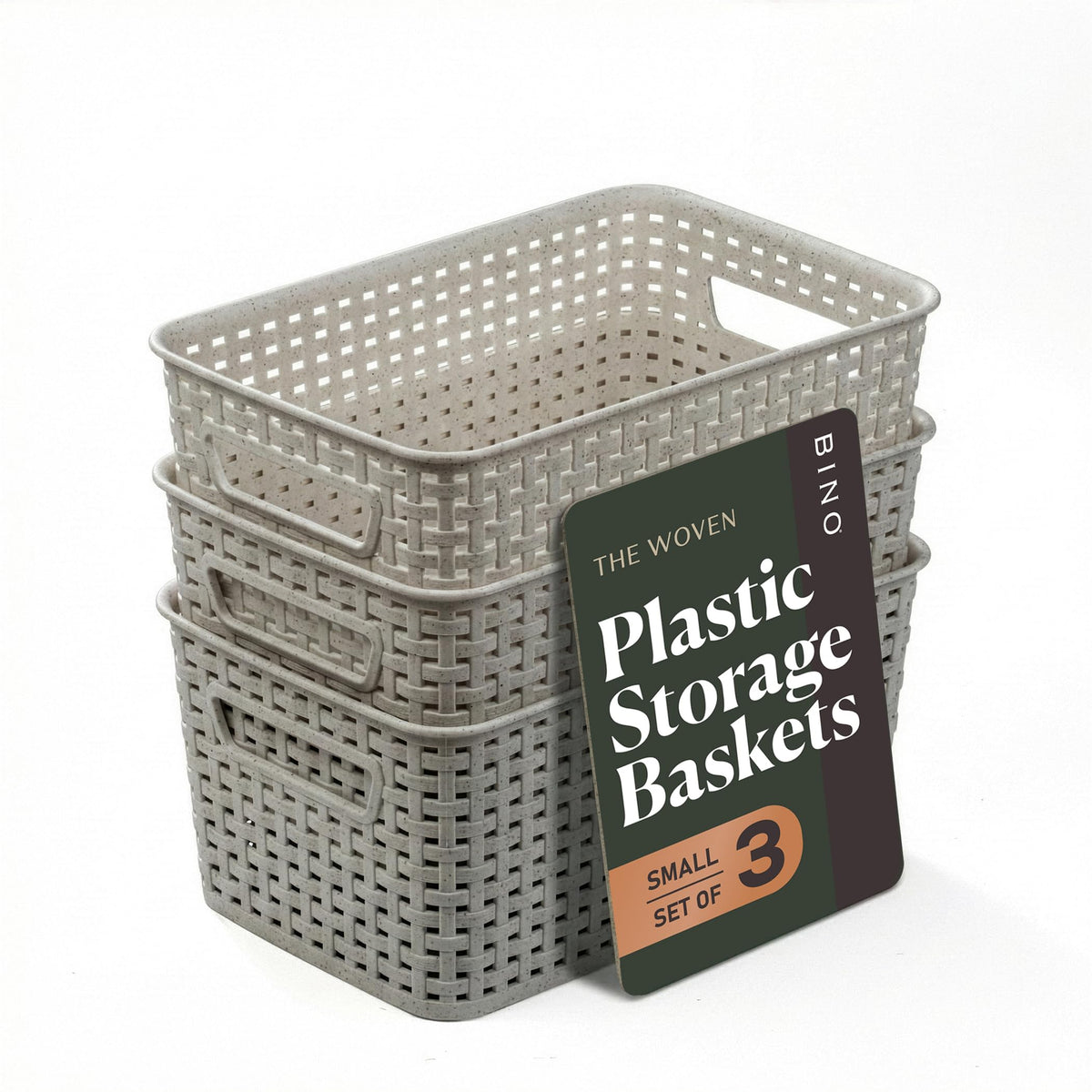 BINO | Plastic Storage Baskets, 5.5 Liter  3 Pack, Natural Grey | THE WOVEN COLLECTION | Storage Basket for Shelves | Woven Sto