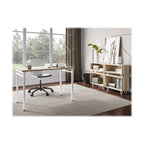 Safco Modern Home Office Desk Beige Wood Laminate White Powder Coat Steel Frame