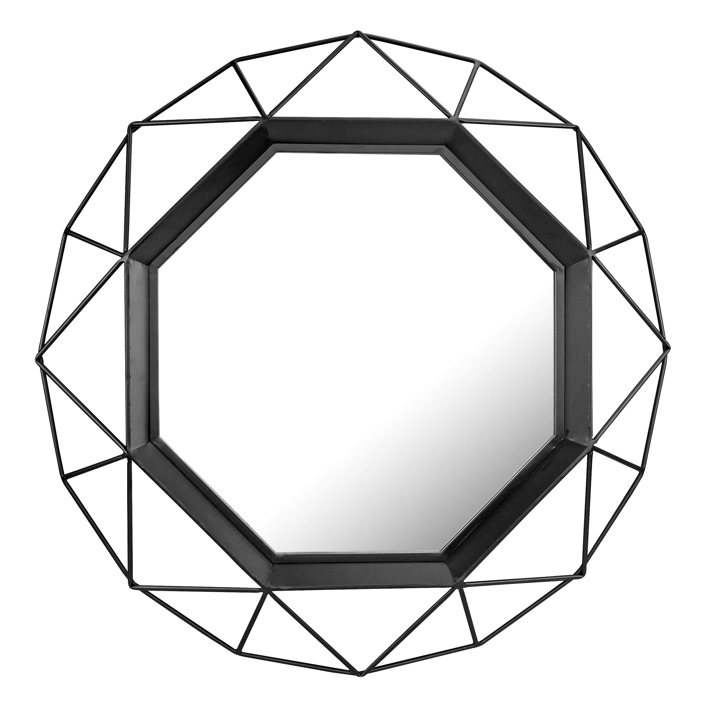 Stonebriar Decorative Black 28.3 Geometric Metal Wire Frame Hanging Wall Mirror with Mounting Brackets, Modern Decor for the Liv