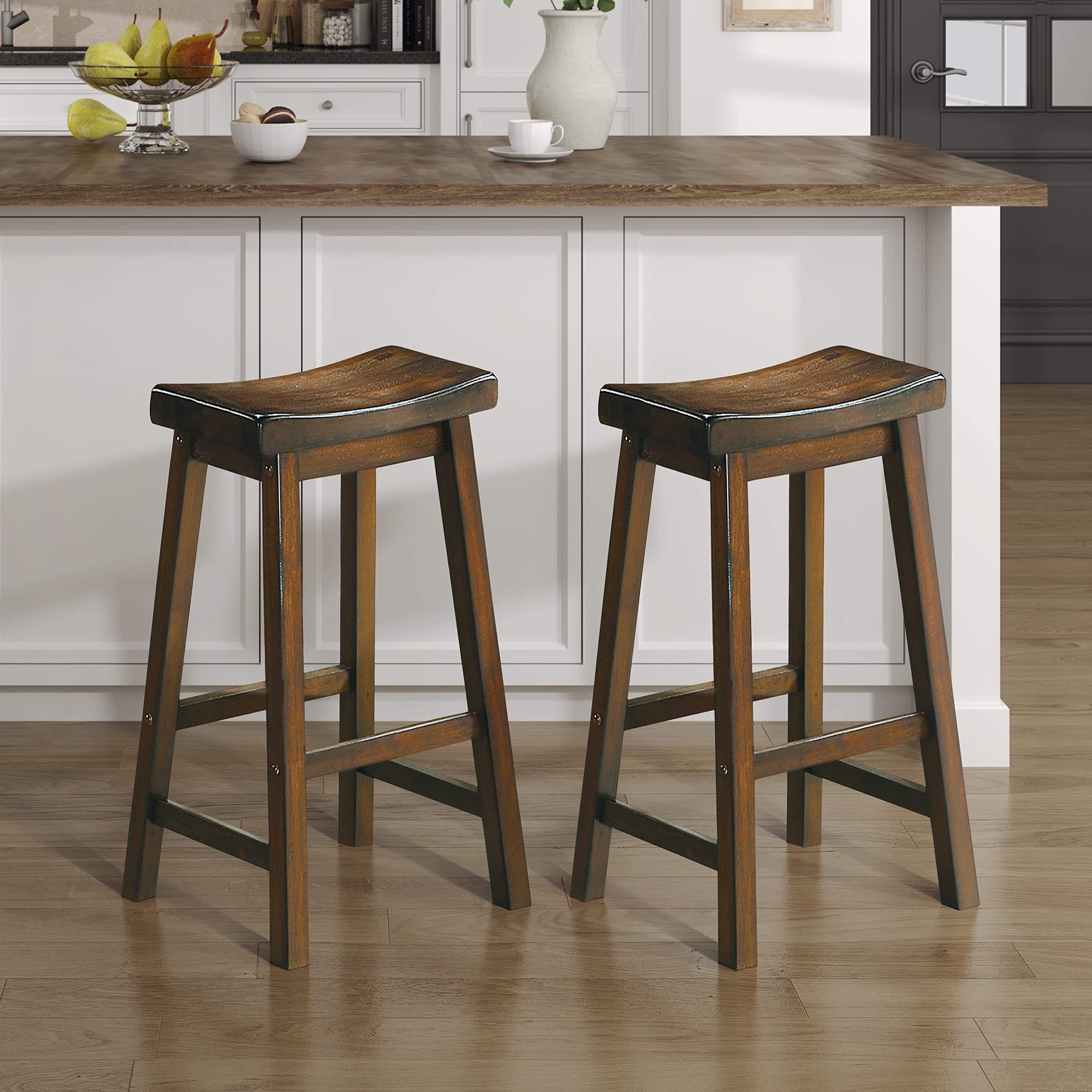 Lexicon Finnian Saddle Wood Bar Stool (Set of 2), 28.5 SH, Distressed Cherry