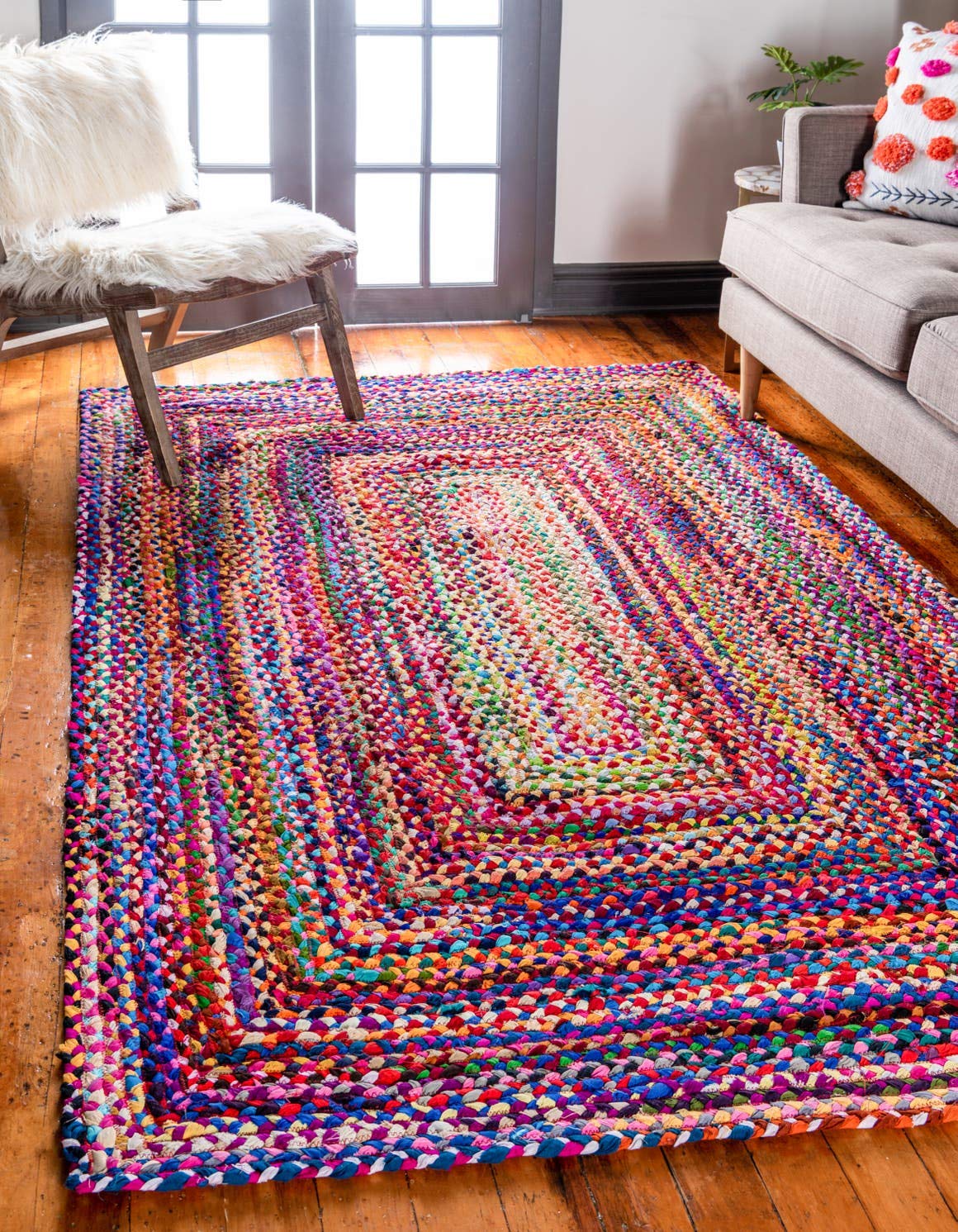 Unique Loom Braided Chindi Collection Area Rug - Layer (10 x 14 1 Rectangle, Multi/ Blue)