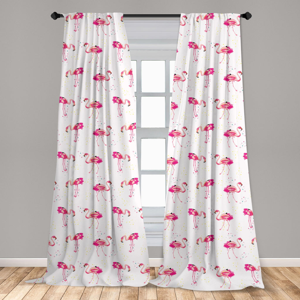 Ambesonne Flamingo Curtains, Repetitive Pattern Of Hand Painted Tropic Birds And Spots, Window Treatments 2 Panel Set For Living