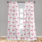Ambesonne Flamingo Curtains, Repetitive Pattern Of Hand Painted Tropic Birds And Spots, Window Treatments 2 Panel Set For Living