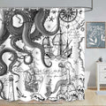 Fungarth Black Gray Nautical Octopus Shower Curtain Grey Mermaid Funny Ocean Kraken Shower Curtains for Bathroom Cool Anchor Coa