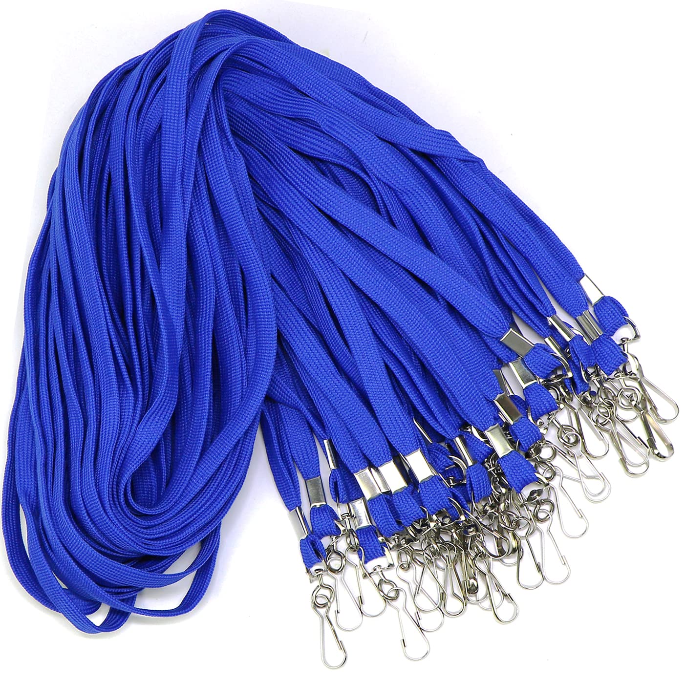Lanldc 32-Inch 50 Pcs Cotton Swivel J-Hook Lanyards Bulk Flat Lanyards For Office Id Name Tags And Badge Holders(Blue)
