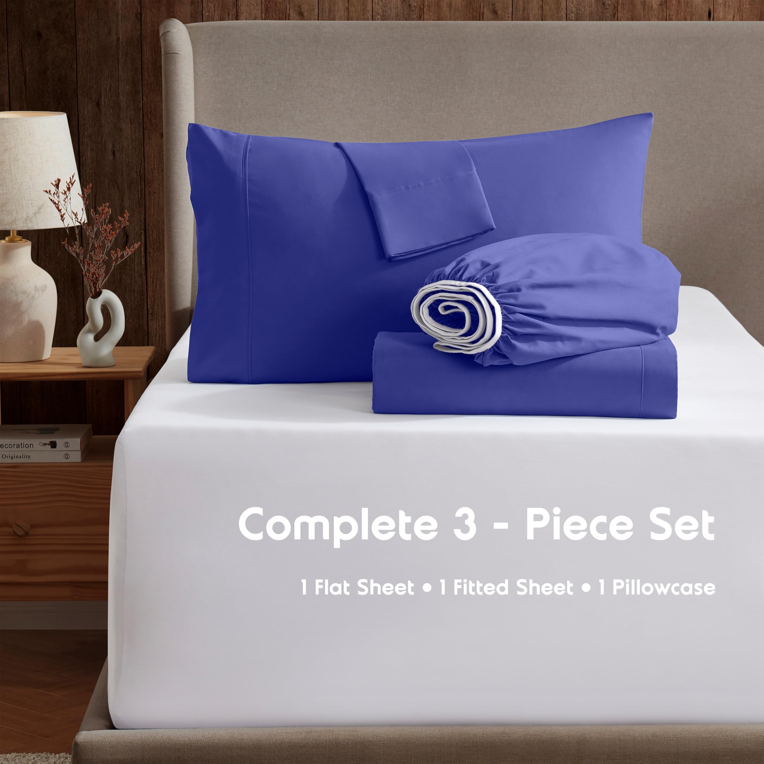 Nestl Twin Sheets Set - 3 Piece Twin Bed Sheets, Deep Pocket, Hotel Luxury, Extra Soft, Breathable And Cooling, Royal Blue Sheets For Twin Size Mattresses