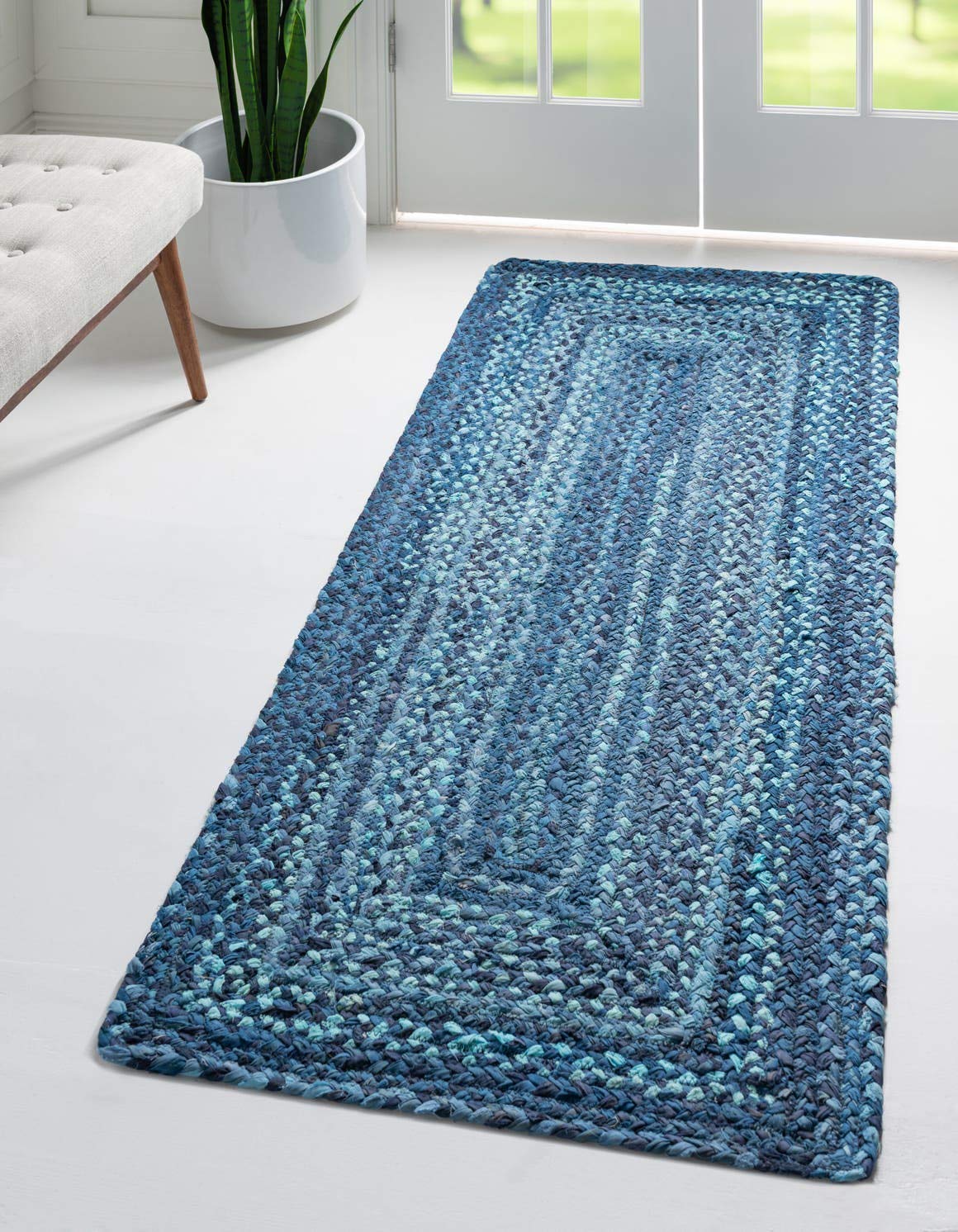 Unique Loom Braided Chindi Collection Area Rug - Layer (2 6 x 6 1 Runner, Blue/ Navy Blue)