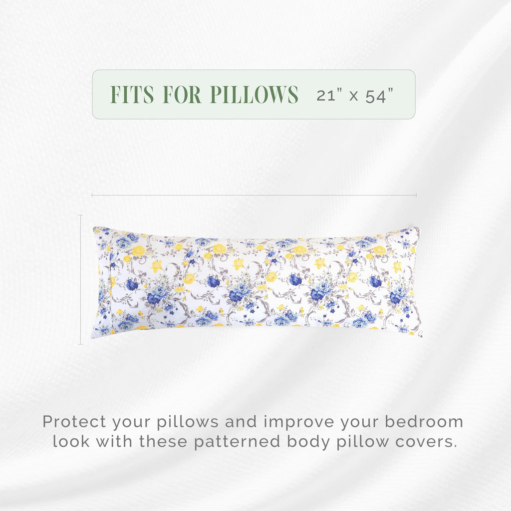 Elegant Comfort Ultra Soft 1-Piece Set Floral Print Pillowcases - 1500 Premium Hotel Quality Microfiber, Soft And Smooth Hidden Zipper Closure 1-Piece Pillow Covers - Body Pillowcase, Gold Jenna