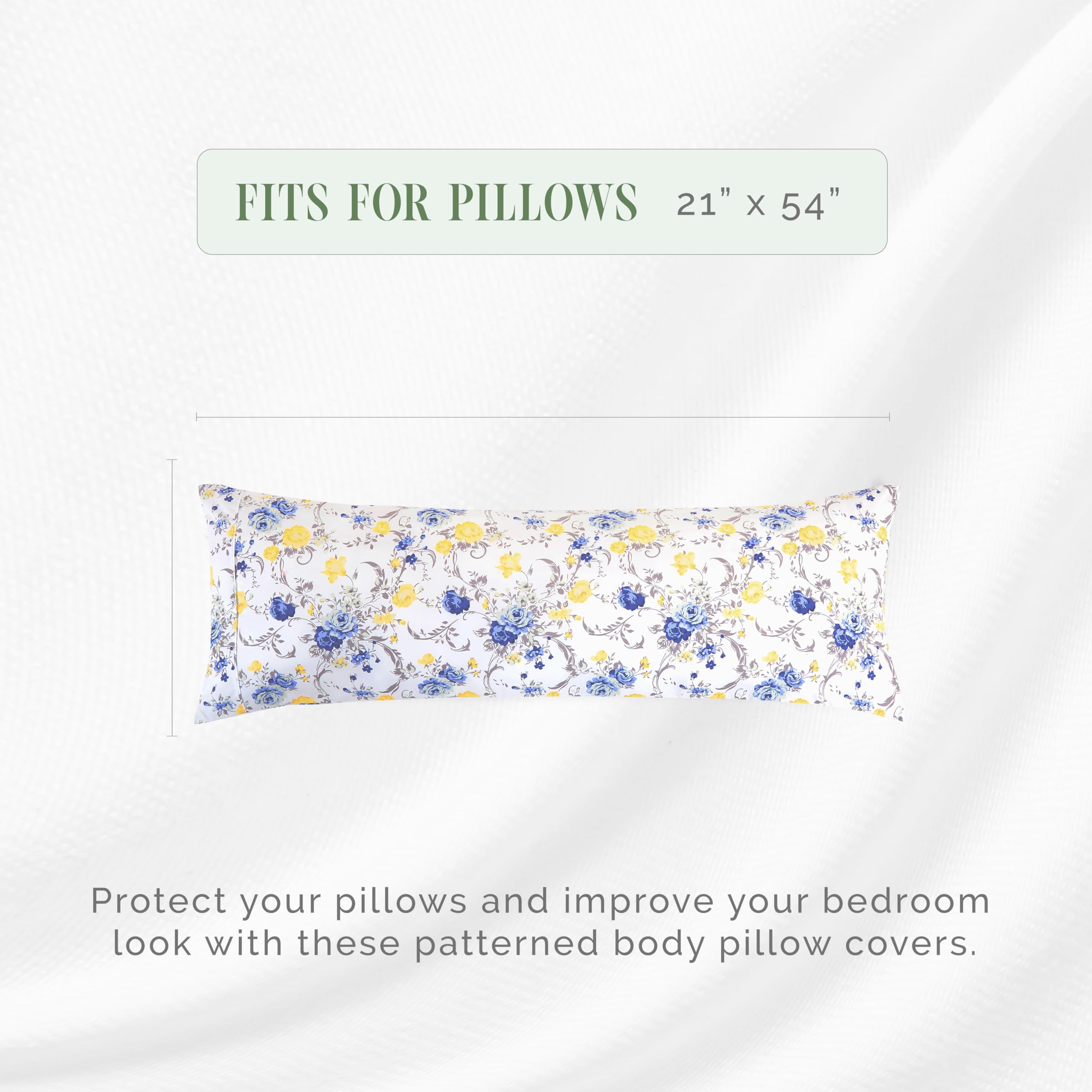 Elegant Comfort Ultra Soft 1-Piece Set Floral Print Pillowcases - 1500 Premium Hotel Quality Microfiber, Soft And Smooth Hidden Zipper Closure 1-Piece Pillow Covers - Body Pillowcase, Gold Jenna