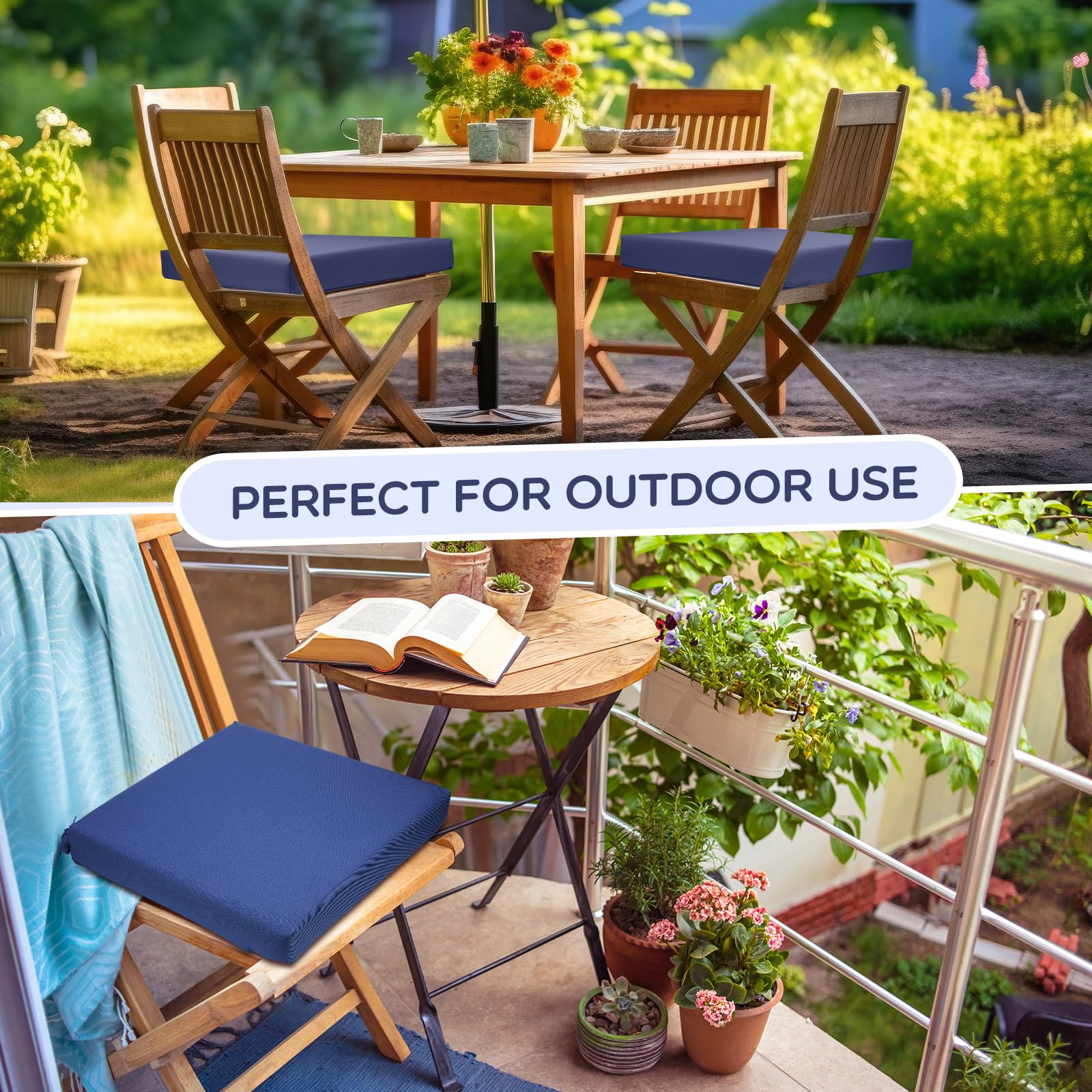 Preboun 6 Pack Outdoor Chair Cushions, 19' X 19' X 3' Patio Chair Cushion Waterproof Outdoor Seat Cushions With Ties Replacem
