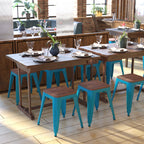 Flash Furniture Metal Dining Table Height Stool with Wooden Seat Set of 4 - Backless Teal Kai Commercial Grade Stool - Kai 18" Stackable Dining Chairs