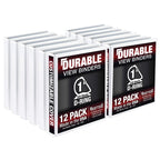 Samsill Durable 1 Inch Binder, Made In The Usa, D Ring Binder, Customizable Clear View Cover, White, 12 Pack, Each Holds 225 Pag