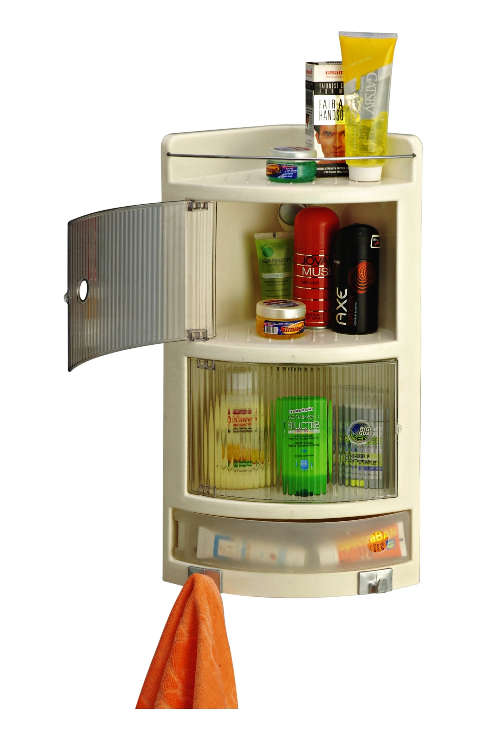Cipla Plast Crystal Bathroom Corner Cabinet  Ivory Wall Mounted Multipurpose Bathroom Cabinet With Shelf Organizer