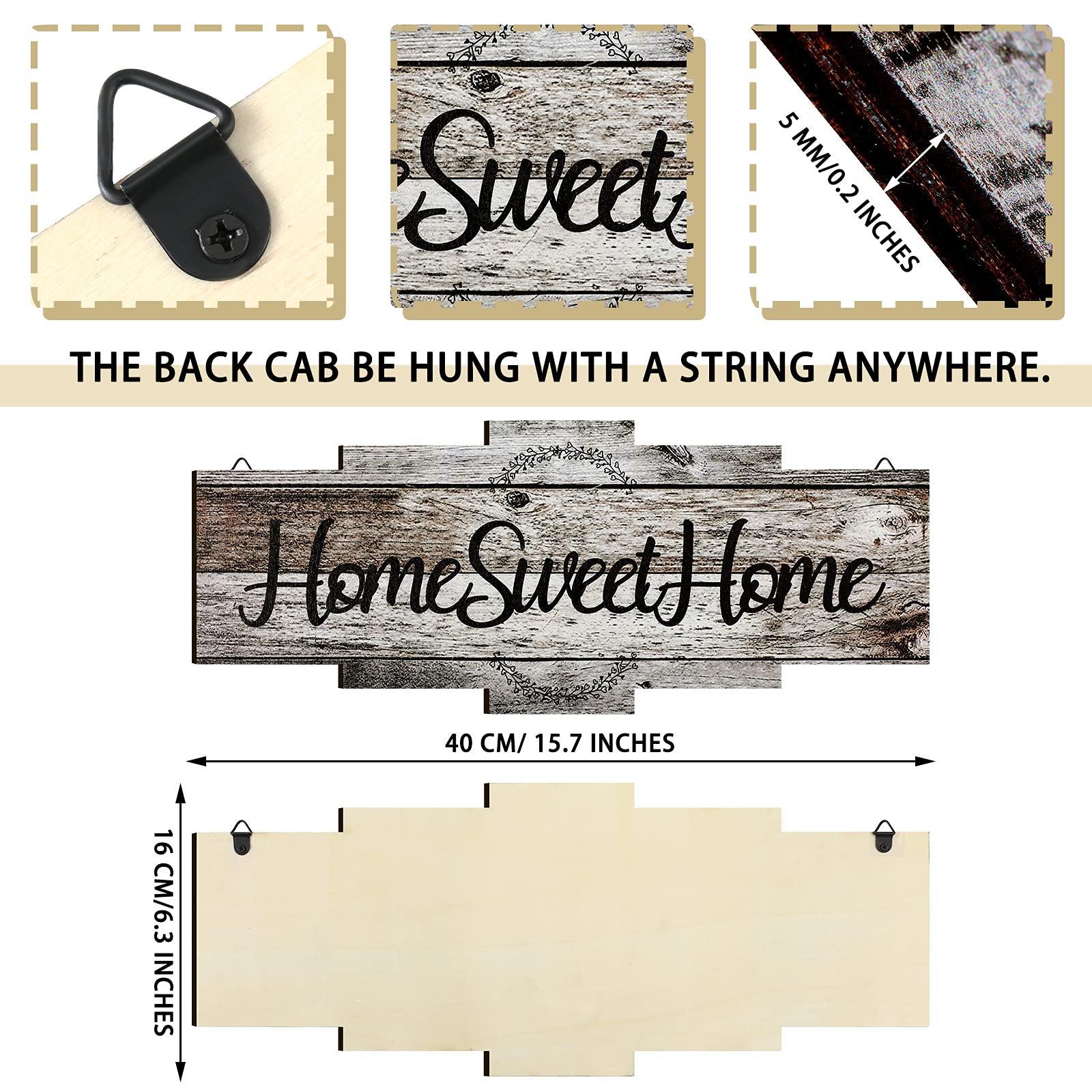 Jetec Home Sweet Home Sign, Rustic Wood , Large Farmhouse Home Plaque Wall Hanging Wooden Sign For Bedroom, Living Room, Wall, W