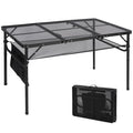 Redcamp 48X24 Long Folding Grill Table For Outside, Lightweight Portable Double Layer Metal Aluminum Outdoor Grill Table With Adjustable Height Legs, Great For Camping Picnic Cooking Bbq, Black 4Ft