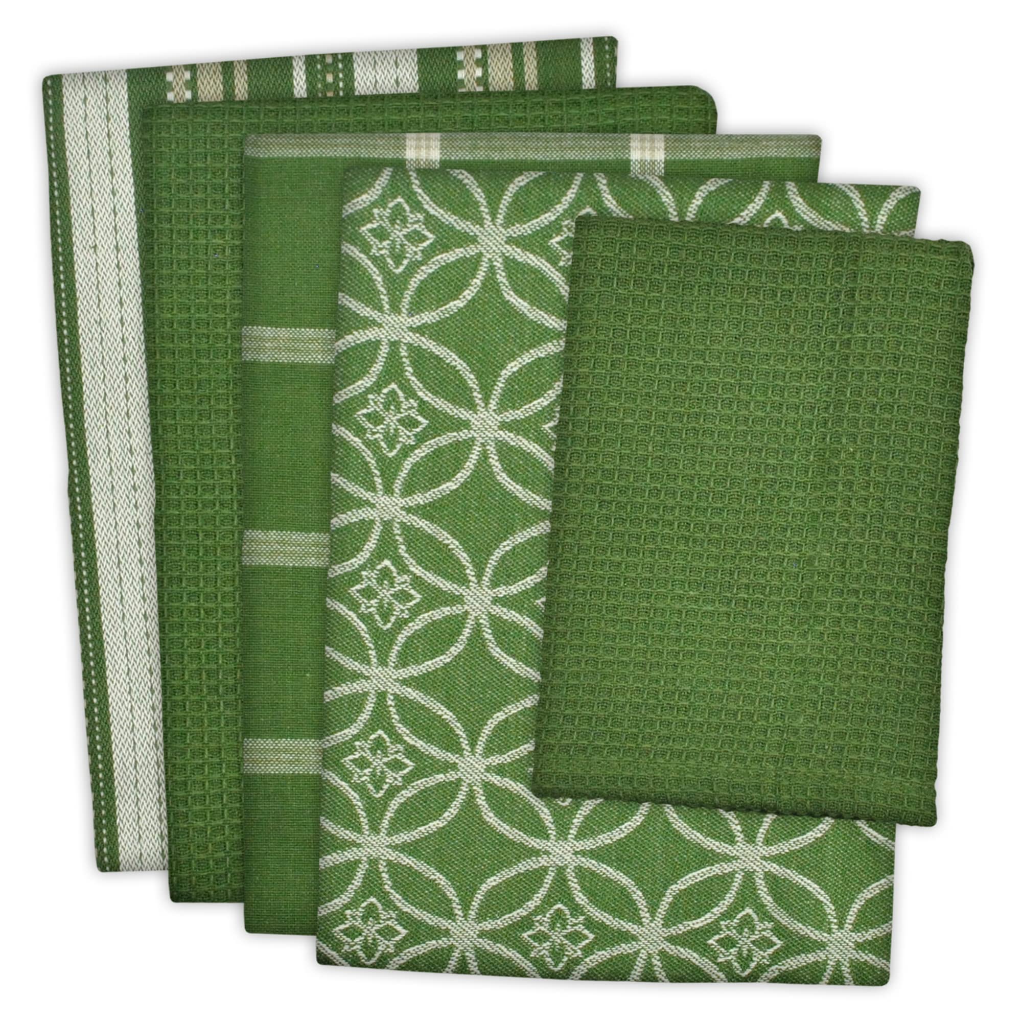 DII Assorted Woven Kitchen Set, Dishtowel, 18x28, Dishcloth, 13x13, Sage, 5 Piece
