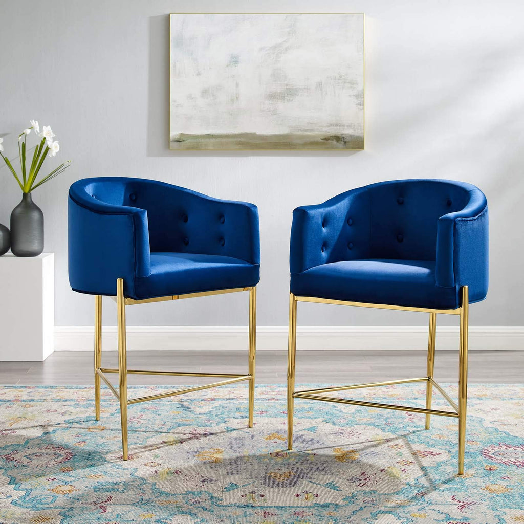 Modway Savour Tufted Performance Velvet Counter Stool Set Of 2, Navy