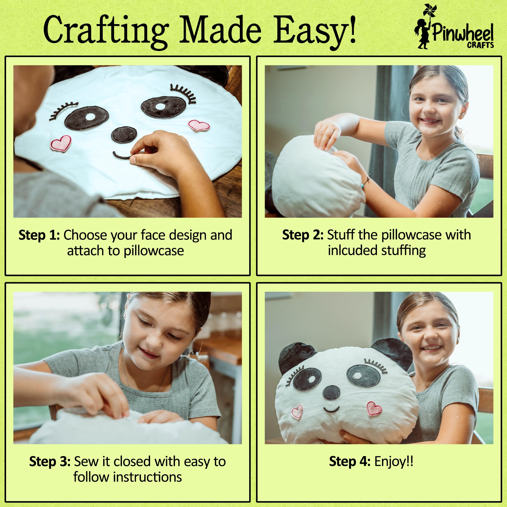 Easy Sew Panda Pillow Kit - Children'S Sewing Kit, Learn To Sew, Beginner Art & Craft, Panda Gifts For Kids Girls Boys 8-12, Plu
