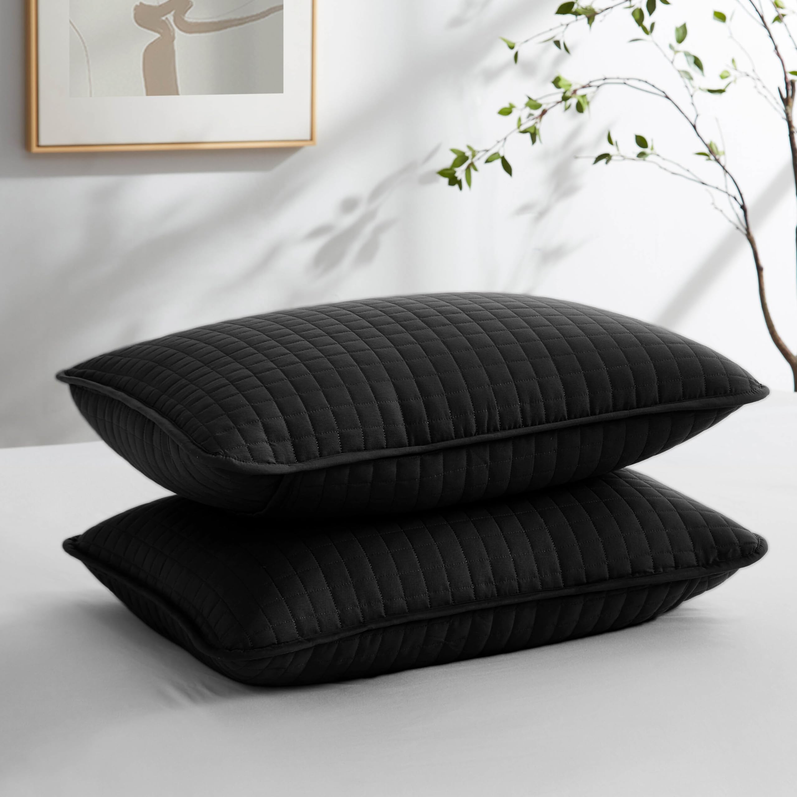 Southshore Fine Living, Inc. - Vilano Springs - Pair Of Quilted Pillow Sham Covers (No Inserts), 18' X 18', Black