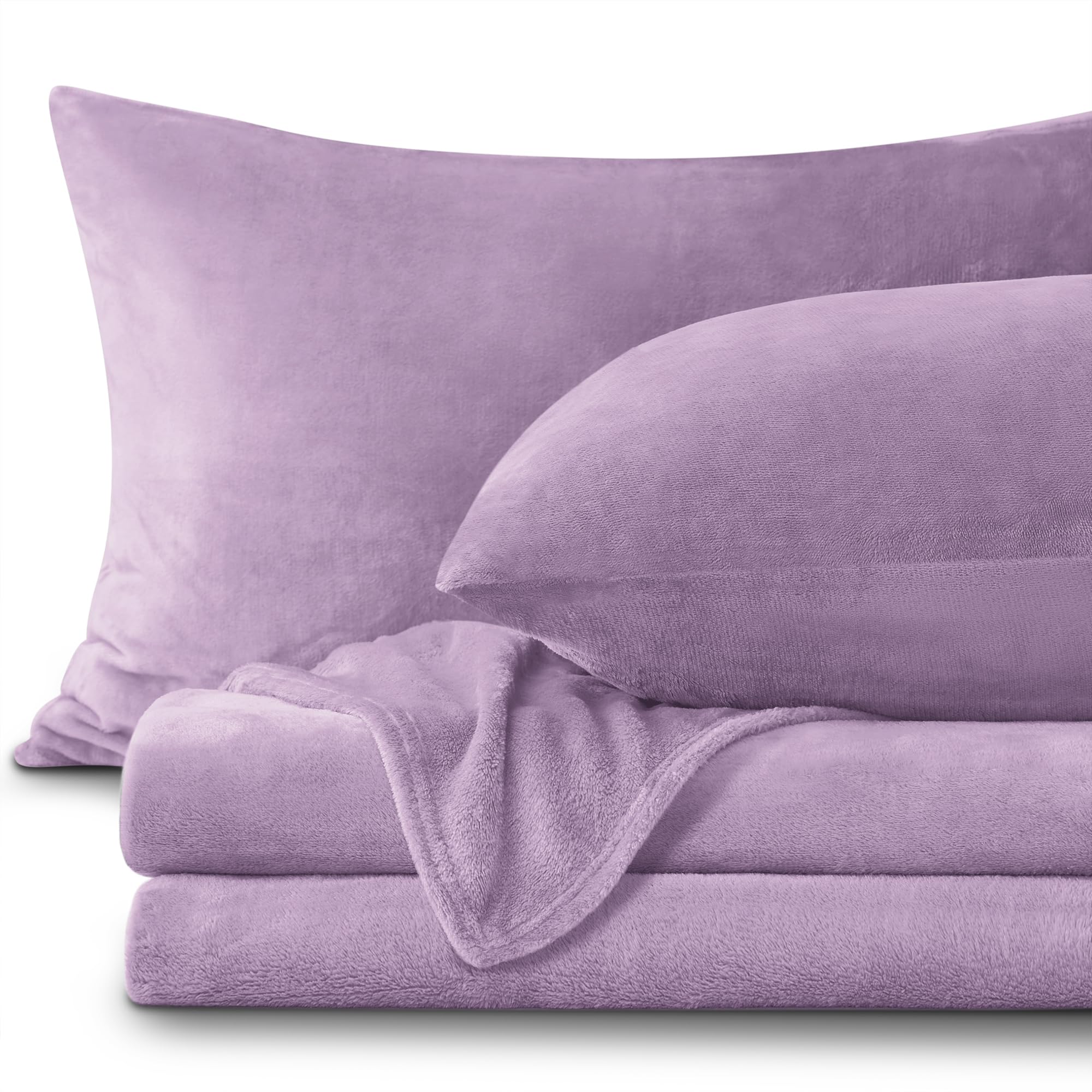 Bedelite Flannel Sheets Queen Size Lavender - Super Soft Fleece Sheets Set Fluffy Extra Plush, 4 Piece(Include Fitted Sheet, Fla